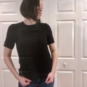 H&M, Black Beaded Short Sleeve Blouse